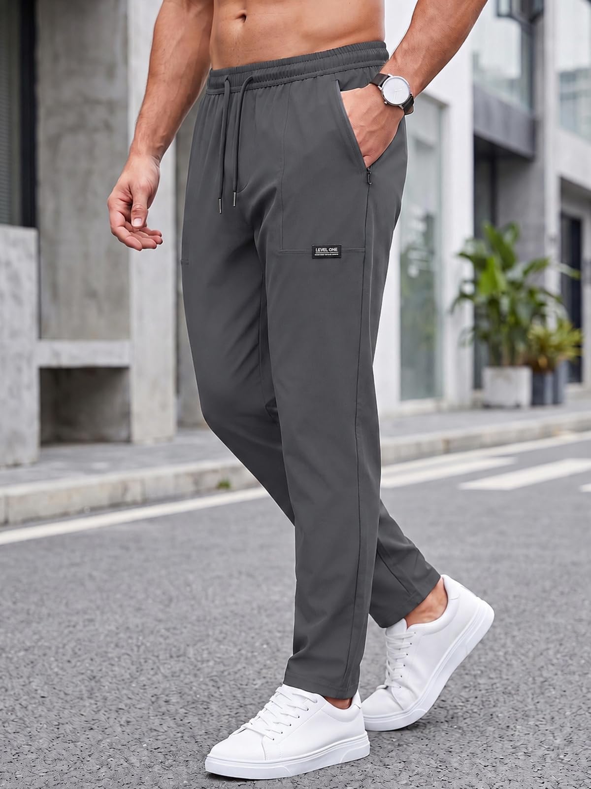 Men's Athletic Pants Elastic Waist Breathable Running Pockets