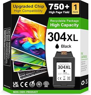 304XL High Yield Ink Cartridge Black- 750 Pages, Replacement for HP 304 Black Ink Cartridge Original, Printer Ink 304 XL for DeskJet 3760 3762 2600 2630 3700 3720 3750, Envy 5030 5032 5000 5010 5020