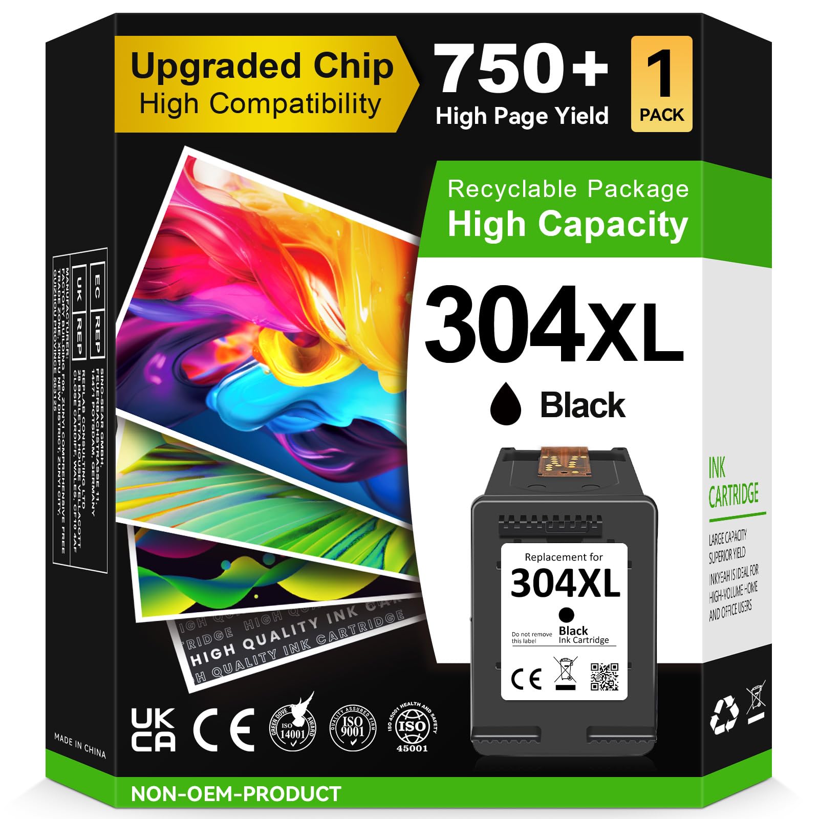 304XL High Yield Ink Cartridge Black- 750 Pages, Replacement for HP 304 Black In