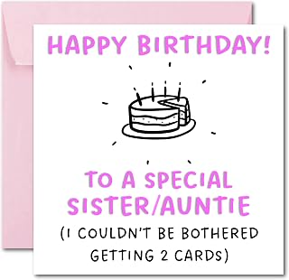 Printperfect - Sister And Auntie Birthday Card, For Special Sister And Aunty - I Couldn't Be Bothered Getting Two Cards Funny Card for Her - Pink