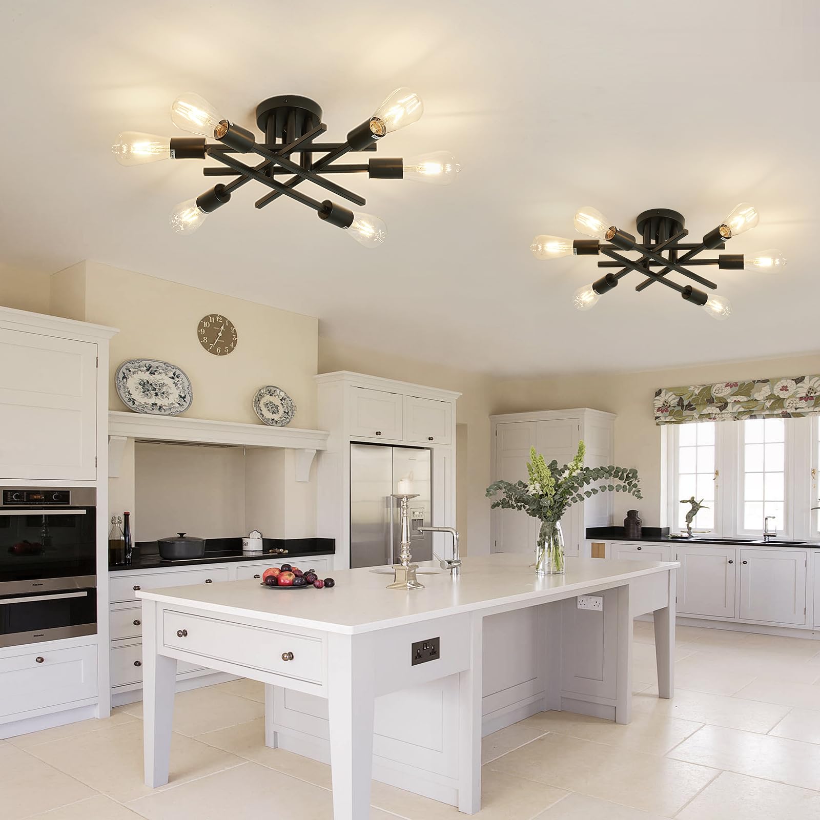 ASGYISA 6-Lights Semi Flush Mount Ceiling Light Fixture 2-Pack Black Vintage Mat