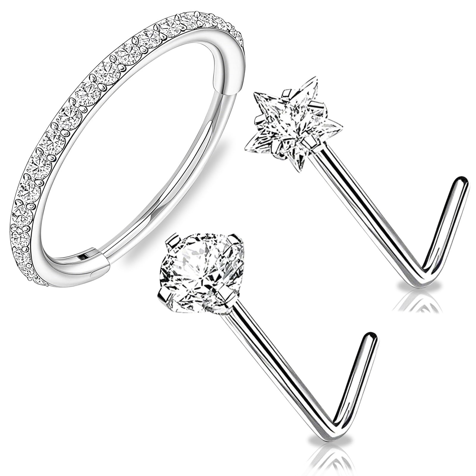 HZHSGLY Titanium Nose Ring 3 PCS Set Hypoallergenic Body Piercing, 20G 8mm Nose 