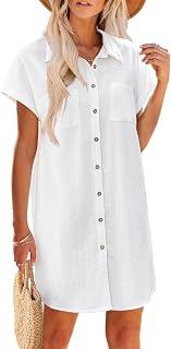 Zeagoo Summer Dresses for Women 2026 Cotton Button Short Sleeve Casual Dresses Mini Beach Dress