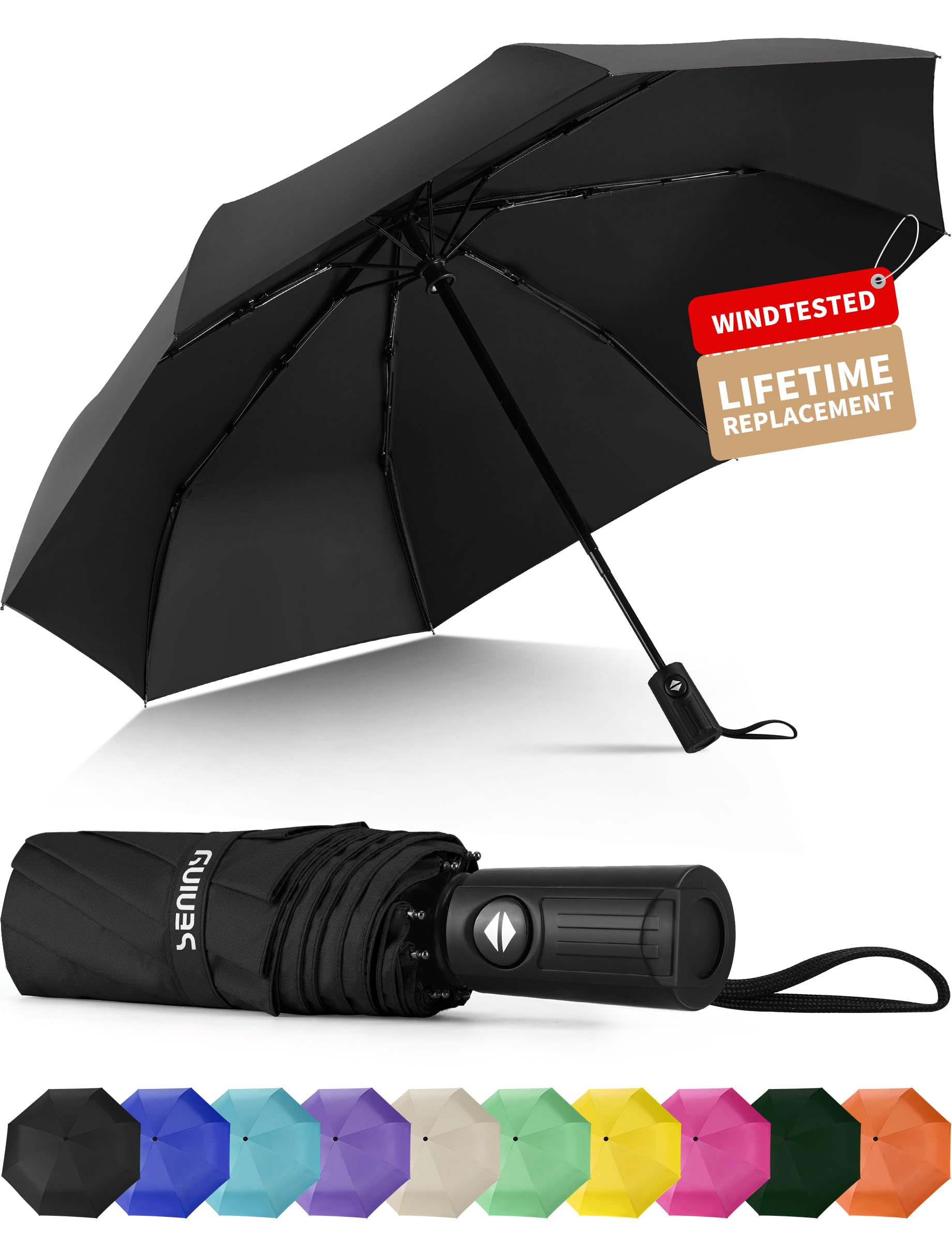 Seniny Windproof Travel Umbrella, Automatic Umbrellas for Rain, Portable & Compa