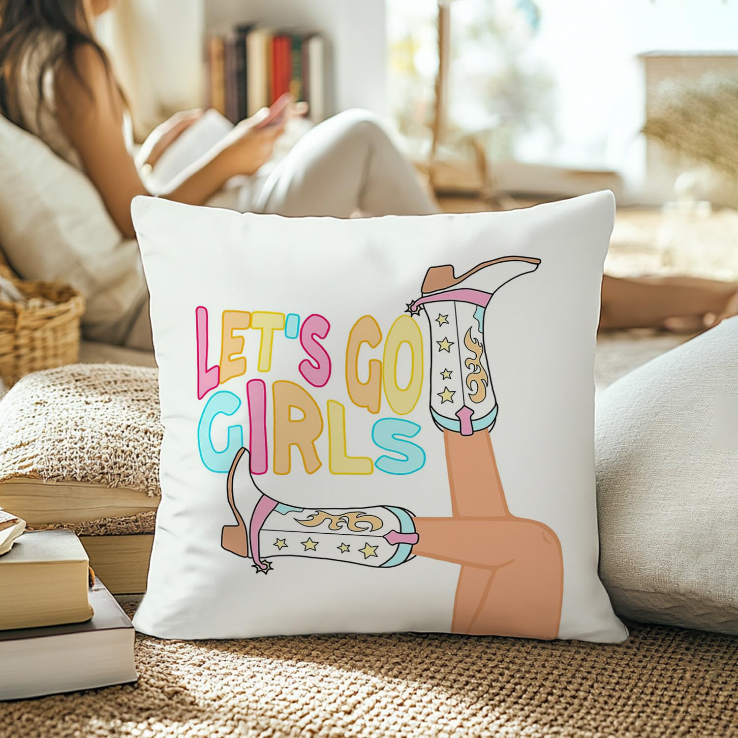 Western Cowgirl Pillowcase 18x18, Cowgirl Room Decor, Western Boots Preppy Throw