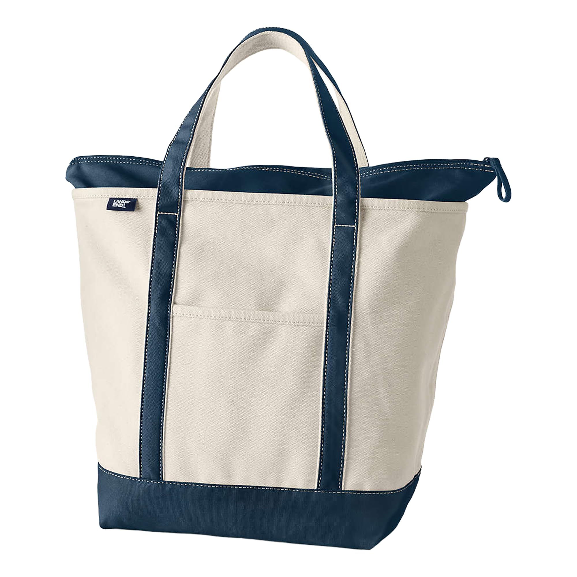 Lands' End - Natural Zip Top Canvas Tote Bag - 100% Cotton Canvas Bag - With Wat