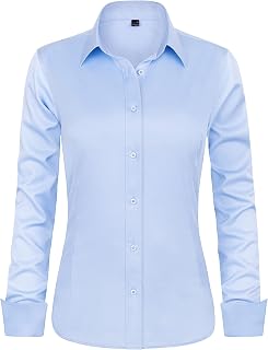 J.VER Women's Plain Long Sleeve Slim Fit Stretch Single Cuff Dress Shirt