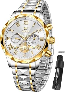 OLEVS Mens Quartz Analog Wrist Watch with Date Display Stainless Steel Waterproof Luminous Two Tone for Men
