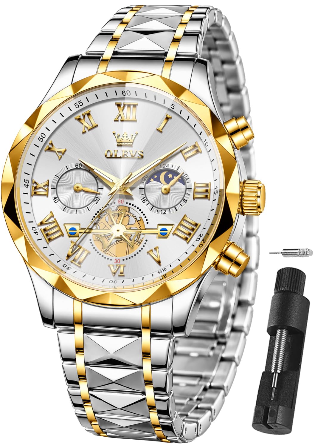 OLEVS Mens Quartz Analog Wrist Watch with Date Display Stainless Steel Waterproo