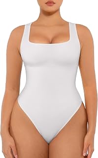 FeelinGirl Shapewear Damen Body Quadratischer Ausschnitt Bauchkontrolle Body Shaper Nahtloses Tank Top Tanga-Bodysuits