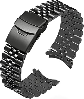 Juntan Stainless Steel Watch Strap with Curved Ends 20mm 22mm 23mm 24mm Flexible Watch Strap Replacement Strap Deployment Strap Double Lock Buckle