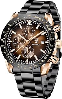 Benyar Men's Analogue Watch, Quartz Chronograph, 30 m Waterproof, Luminous, Date Function, Casual, Business Designer Watch, Classic, Elegant Gift