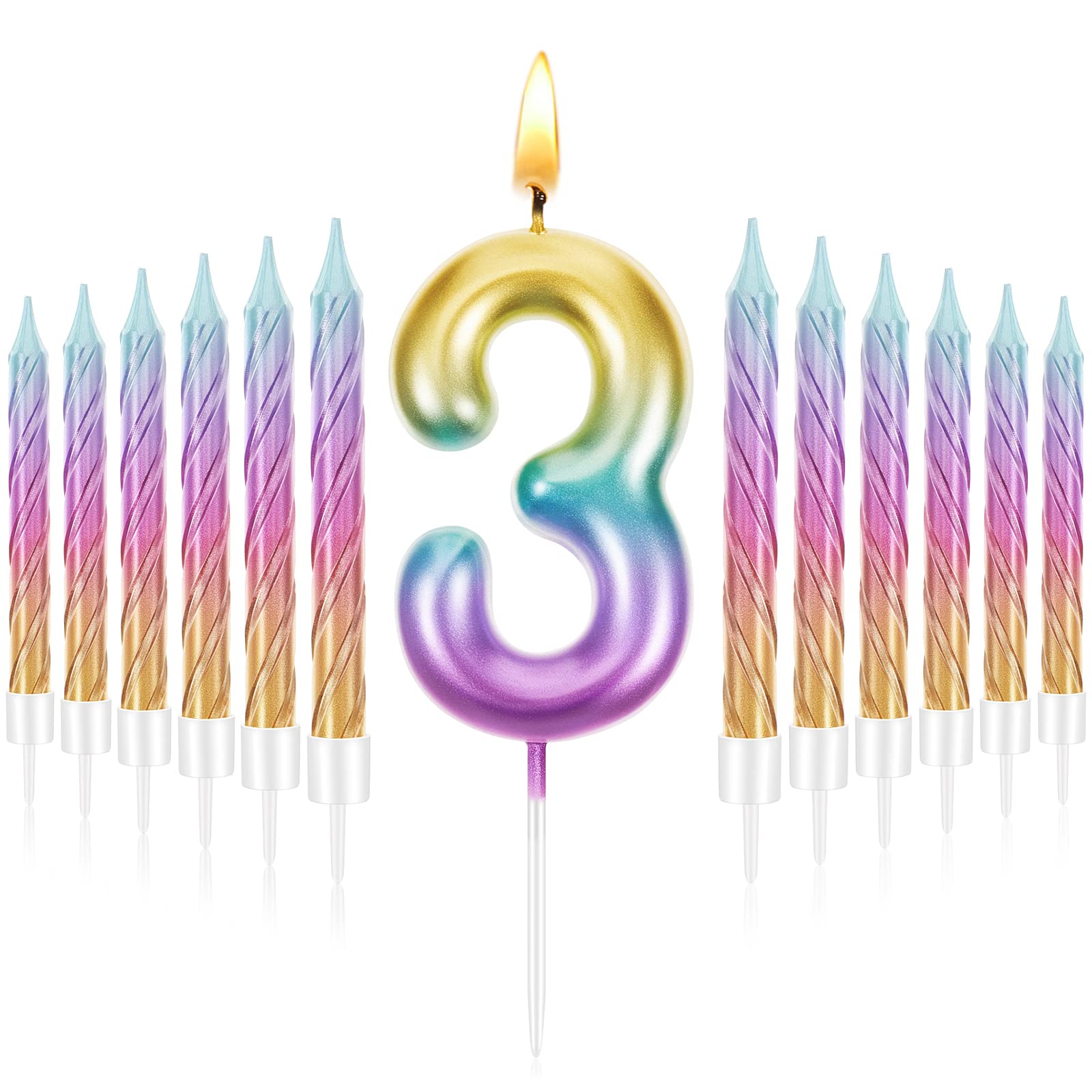 Bougies d'anniversaire en forme de chiffre arc-en-ciel de 6,8 cm avec 12 bougies