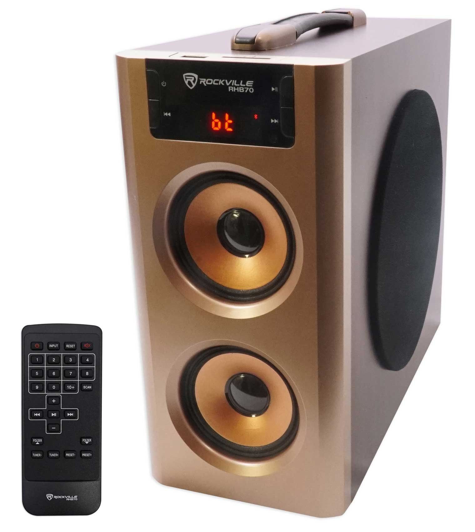 Rockville RHB70 100W 2.1 Powered Home Theater Speaker System, Cherry Wood | Blue