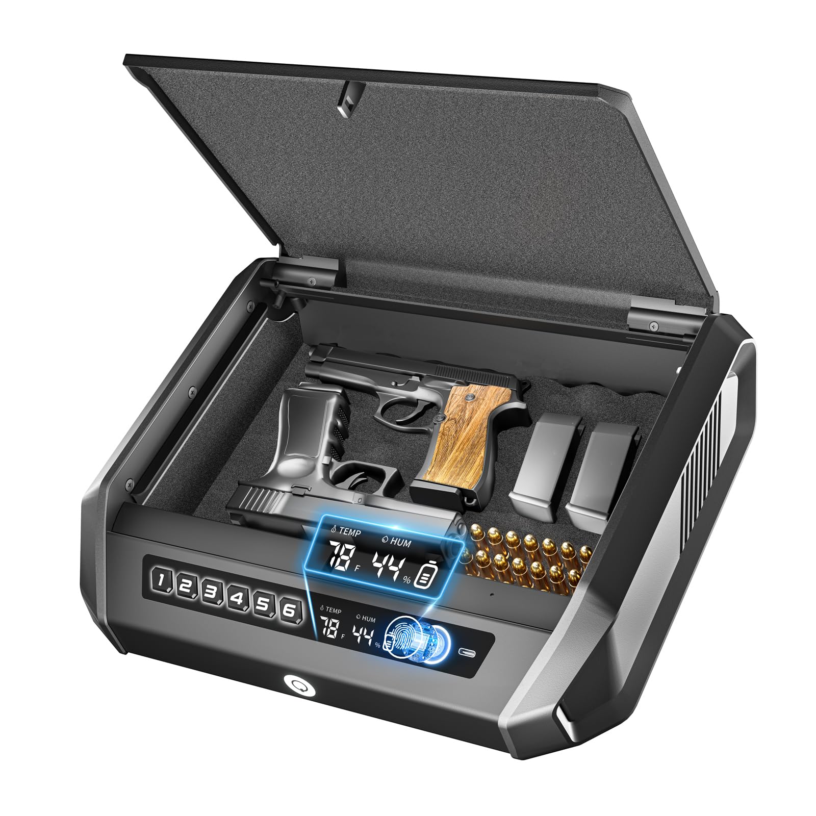 TOPMEDA Gun Safe with LCD Display, ≤0.1s Quick Access Large Handgun Safe for Pis