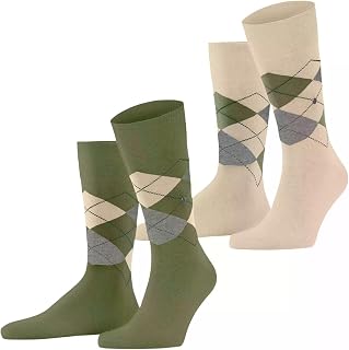 Burlington Men's Everyday Argyle Socks Breathable Cotton Hard-Wearing Argyle Pattern Reinforced Soft On Skin ONE-SIZE-FITS-ALL Gift Idea 2 Pairs