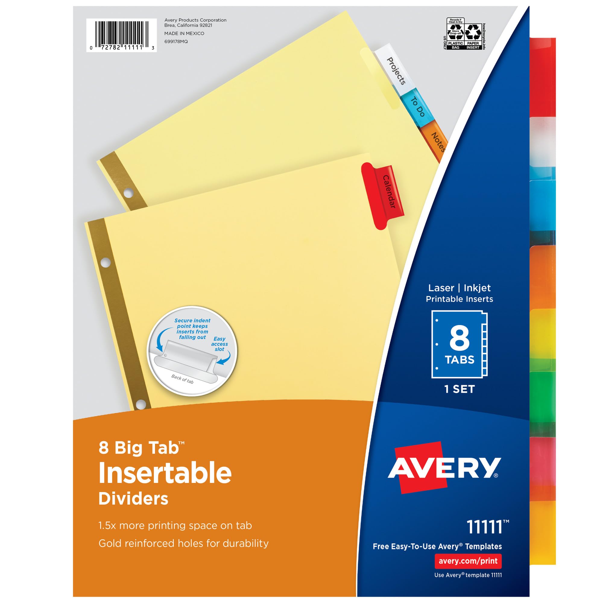 Avery Big Tab Insertable Dividers, 8-Tab, Multicolor, 1 Set | For Organizing Rep