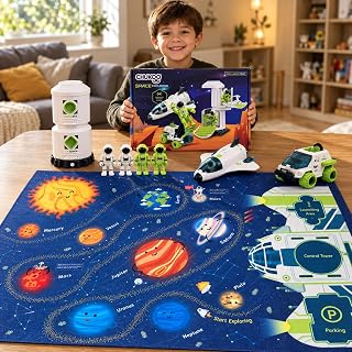 CHUKOO Astronaut Toys for Kids, Space Shuttle & Station Playset, 4 Figures | Spaceship Toy with Lights & Sound, Space Station, Solar System Mat, Rover, Outer Space Gift for Kids 3-8