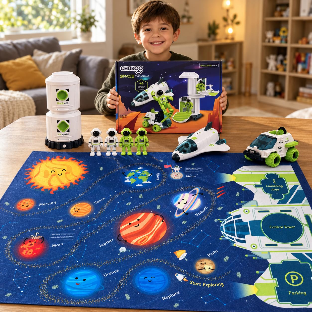 CHUKOO Astronaut Toys for Kids, Space Shuttle & Station Playset, 4 Figures | Spa