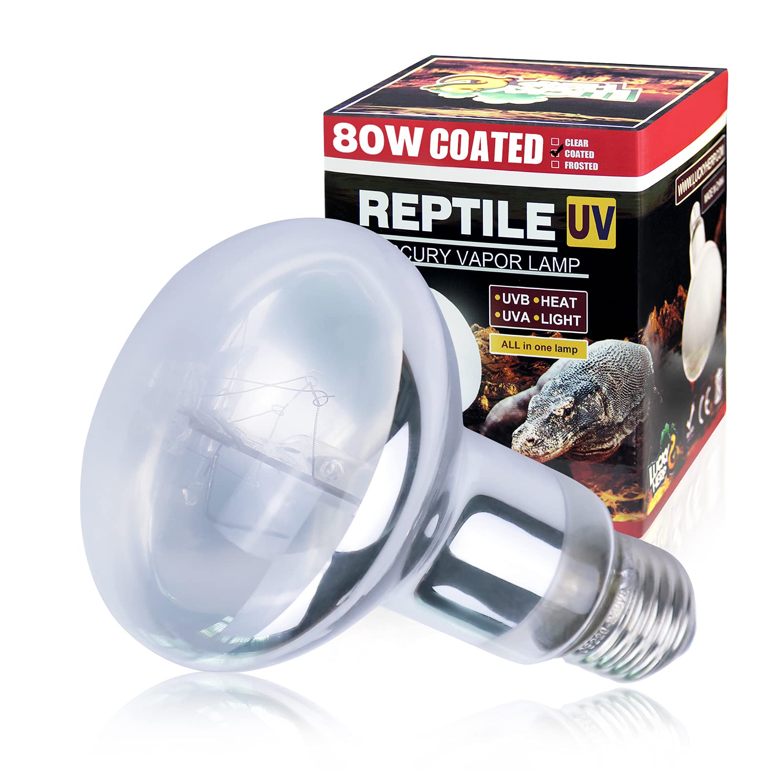LUCKY HERP Reptile UVA UVB Heat Bulb, 80W E27 Turtle UV Heat Lamp, Vivarium D3 B