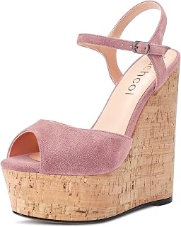Aachcol Women's Wedge Espadrille Platform Sandals Open Toe Strap Ankle Slingback Strap High Heel Dress Pumps Suede 15 CM