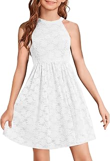 HOSIKA Flower Girl Dress Halter Neck Elegant Floral Lace A-line Party Dress