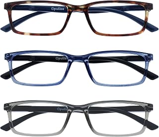 OPULIZE SEE Blue Light Blocking Reading Glasses for Men Women Anti Glare Lens UV Protection Rectangle, 3 Pack - Brown/Blue/Grey, +3.50 Magnification