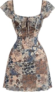 SOLY HUX Women's Coquette Babydoll Vintage Style A-Line Floral Mini Dress