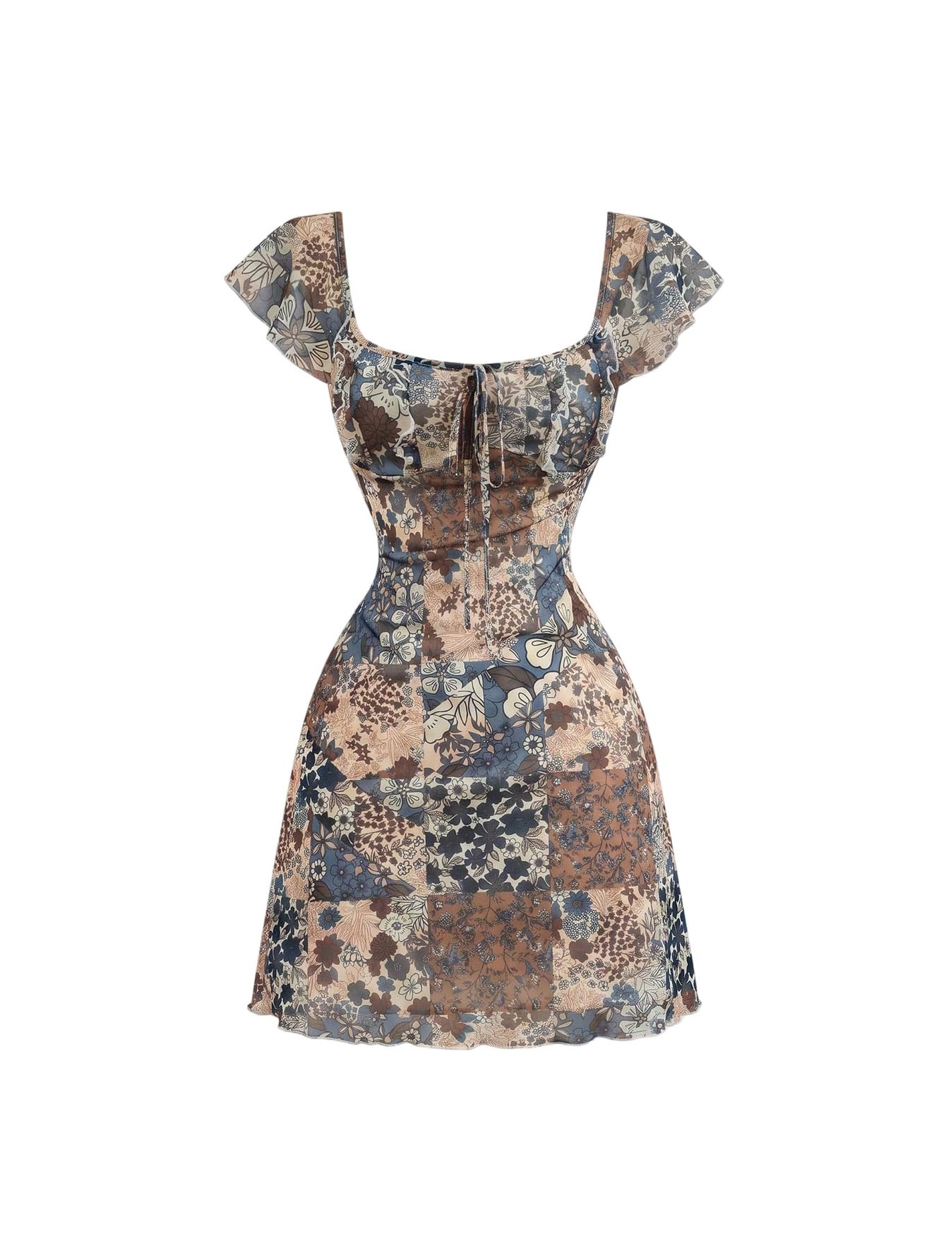SOLY HUX Women's Coquette Babydoll Vintage Style A-Line Floral Mini Dress