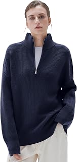 SUUKSESS Women Cashmere Blend Oversized Quarter Zip Pullover Sweater