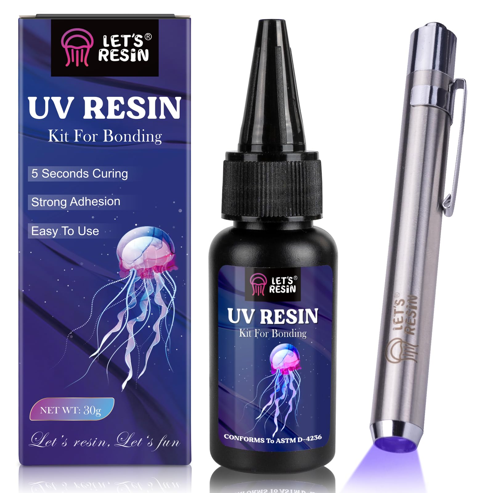 LET'S RESIN UV Resin Kit with Light, Bonding&Curing in Seconds, 30g | UV Glue Ad