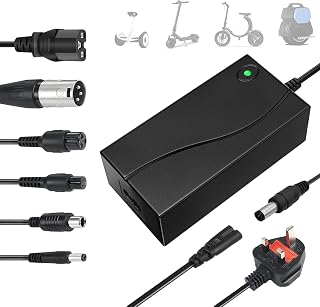 Electric Scooter Charger, 42V 2A Hoverboard Charger UK 3 Pin with 6 Connections for 36V Li-ion Batterie, for Mobility Scooter, Electric Bike, e Balance Scooter