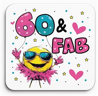 Red Ocean Funny 60th Birthday Gift For Women 60 AND FAB Coaster Gifts For 60th Birthday Mum Nan Sister Auntie Best Friend Decoration Present Women
