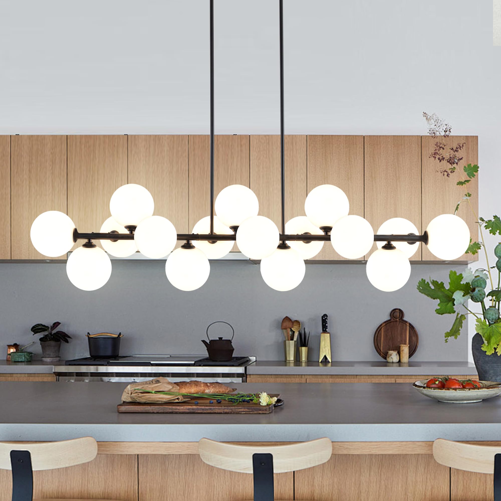 Linear Chandelier Dining Room, 16-Light Black Bubble Chandelier 55" Modern Chand