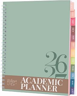 Rileys Academic Day Planner 2026-2027, 8 x 6 Inch, Green, Twin-Wire Binding | Weekly Agenda Layout With Monthly Tabs And Two-Page Spreads, Plus A Full 3-Year Overview, Great For School, Home, Or Office