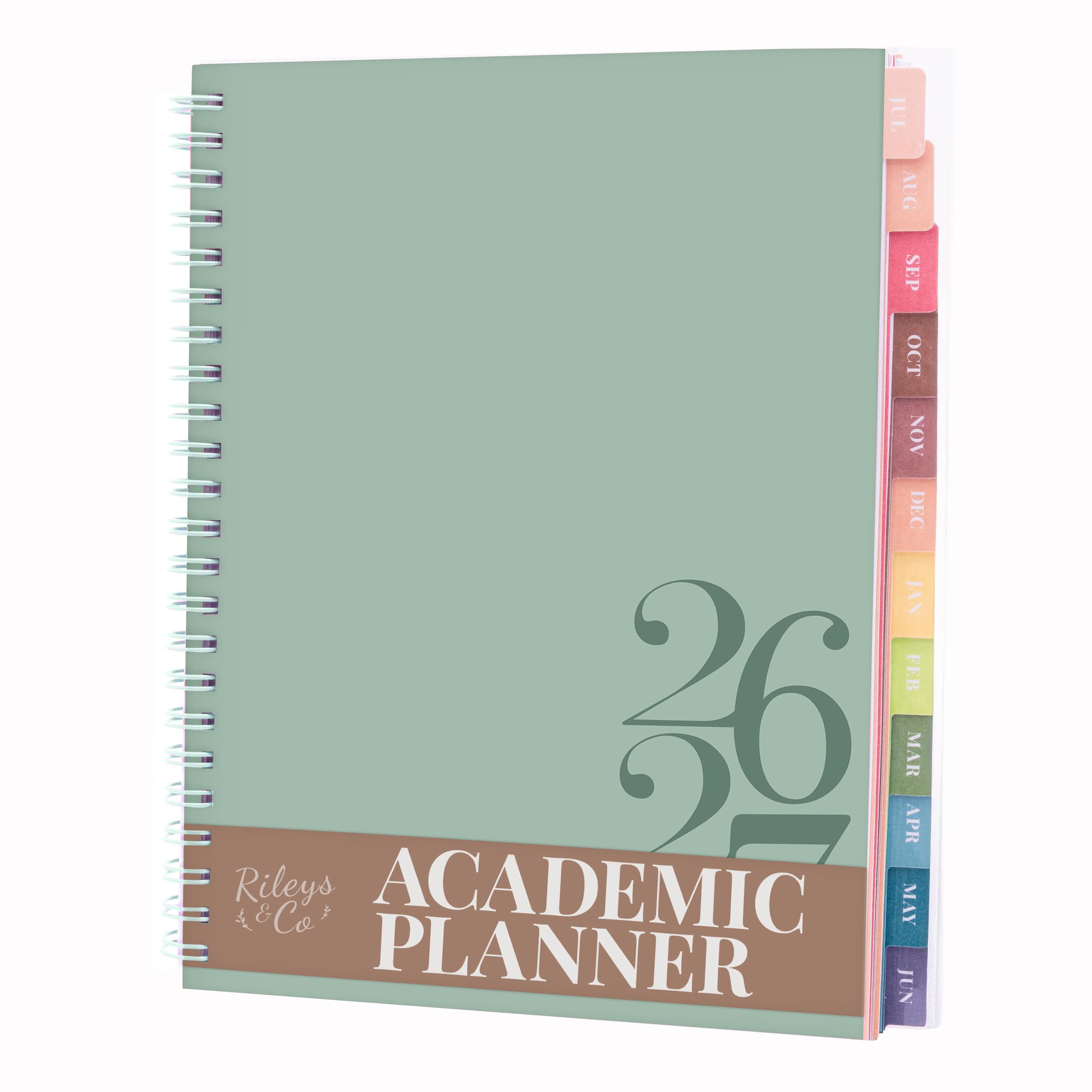 Rileys Academic Day Planner 2026-2027, 8 x 6 Inch, Green, Twin-Wire Binding | We