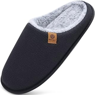 ONCAI Men's House Slippers Cozy Memory Foam Knit Slip-on Scuff Breathable Cotton Slipper for Man Warm Fuzzy Comfy bedroom Indoor House Shoes Rubber Soles US 7-15