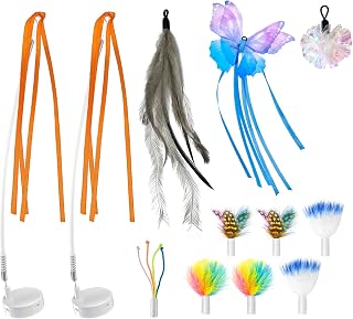 ORSDA 12 PCS Replacement for 5 in 1 Cat Toys Interactive Kitten Toys with Feather Spinning Flying Ribbon, Butterfly, Crinkle Balls