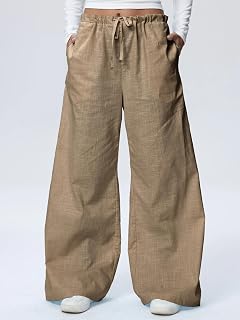 Women's Wide Leg Pants with Drawstring Elastic Waist Straight Fit Trousers Pull on Bottoms for Office Casual