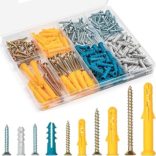 KURUI Drywall Anchors and Screws Assortment Kit, 270Pcs Dry Wall Anchors | 135 Plastic Wall Expansion Anchors and 135 Phillips Flat Head Wood Screws, Wall Hanging Kit for Picture/Art Decor