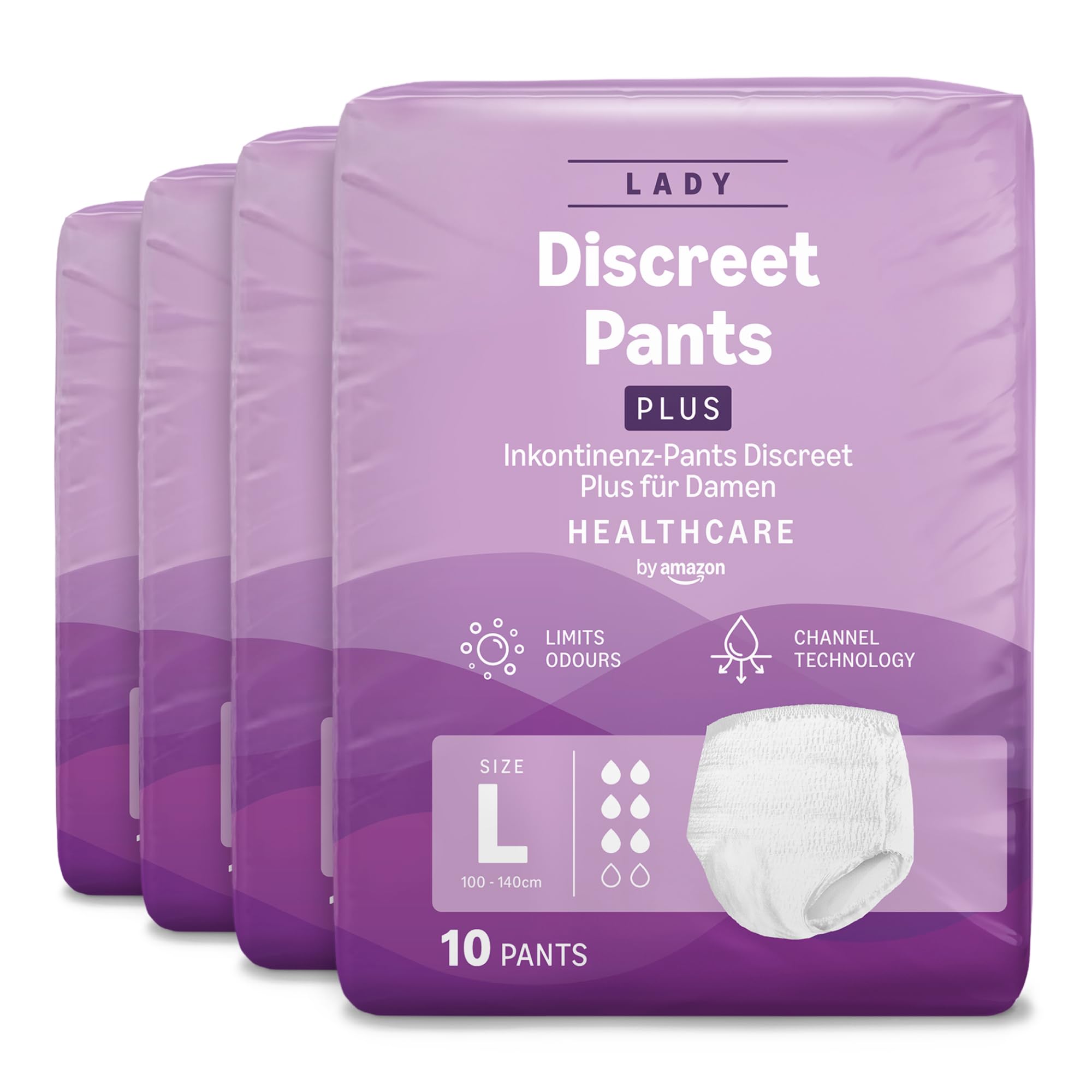 Healthcare by Amazon Discreet Incontinence Lady Pants, Plus Absorbency, Large, 4