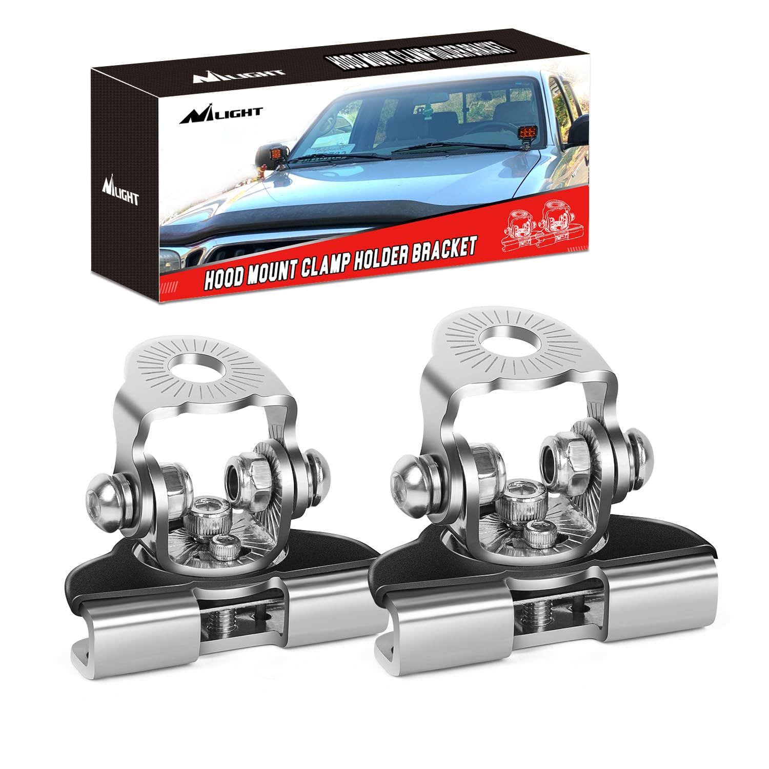 Nilight 2PCS Universal Adjustable LED Pod Light Mount Brackets | Pillar Hood Cla