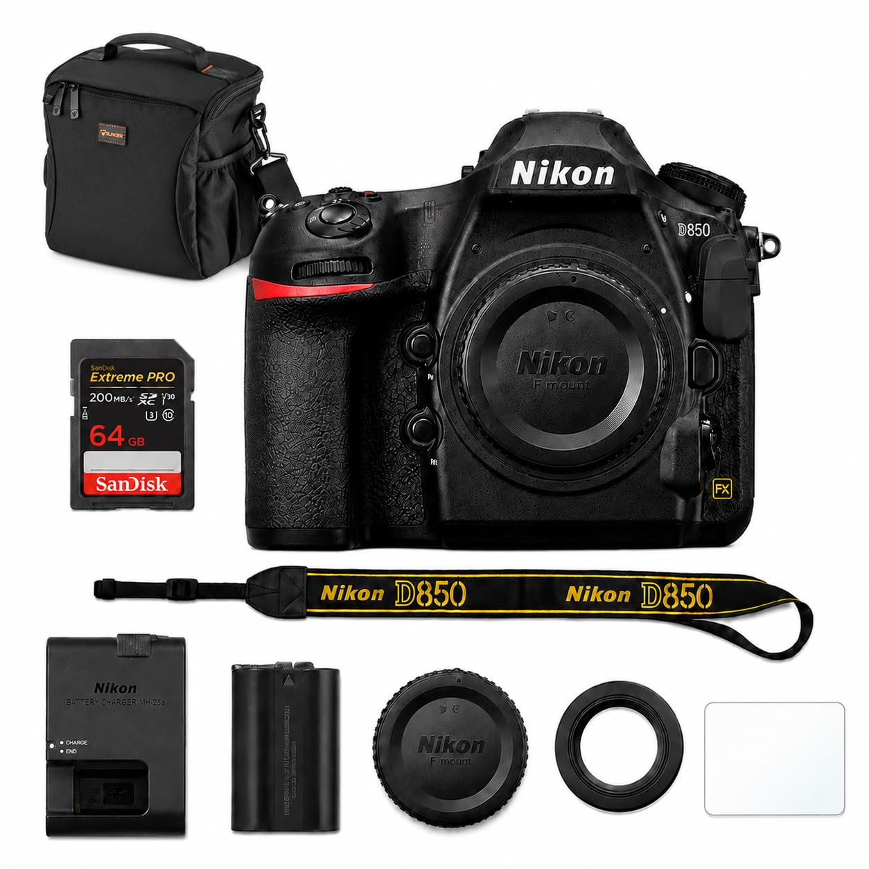 Nikon D850 DSLR Camera, Bundle with 64GB Memory Card | Multi-Device Shoulder Bag