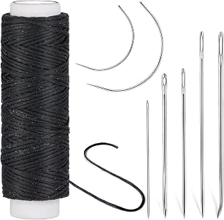 Ftyiwu Waxed Thread 32 Yards Upholstery Needle and Thread for Leather | Black Waxed Thread for Leather with 7PCS Hand Sewing Needles for Home Upholstery Carpet Canvas Repair Leather Sewing