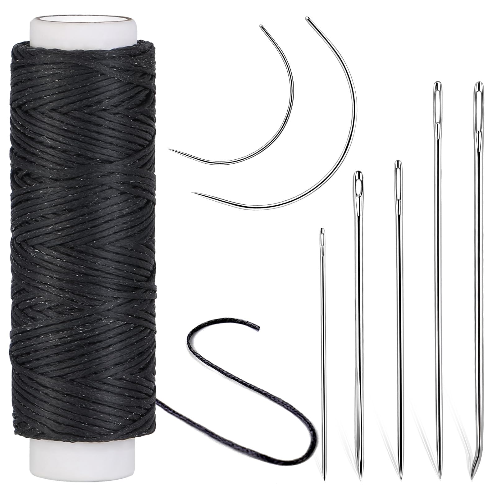 Ftyiwu Waxed Thread 32 Yards Upholstery Needle and Thread for Leather | Black Wa