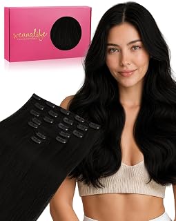 WENNALIFE Clip in Hair Extensions Real Human Hair, Seamless and Natural Blending, Soft &amp; Tangle-Free, No Shedding, Adds Length &amp; Volume Instantly, 18 Inch 120g 7pcs Jet Black