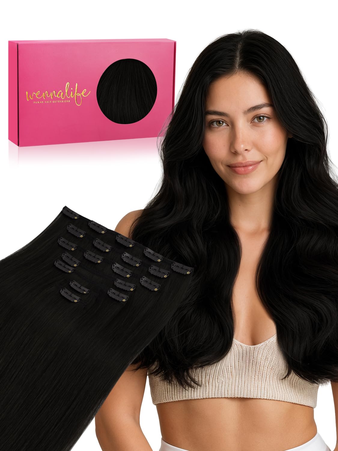 WENNALIFE Clip in Hair Extensions Real Human Hair, Seamless and Natural Blending