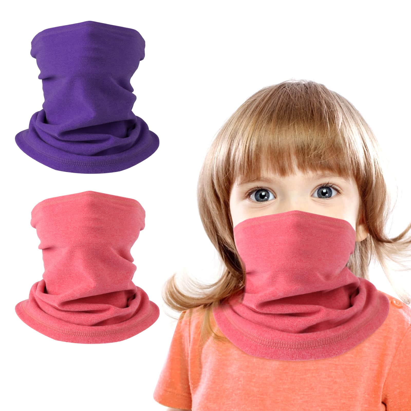 HEGCOIIE 2 Pack Winter Kids Neck Warmer,Fleece Windproof Neck Gaiter Face Coveri