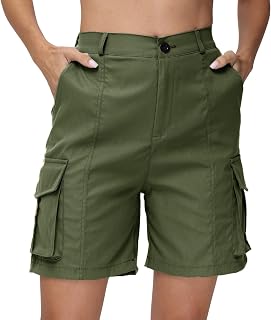 Cargo Shorts for Women Knee Length Stretchy Hiking Summer Business Casual Fashion Shorts with Pockets