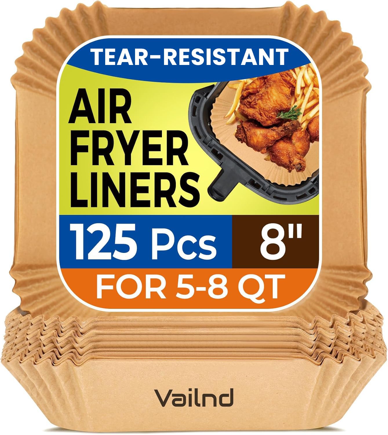 125Pcs 8 Inch Square Air Fryer Liners Disposable for 5-8QT, Parchment Paper | No